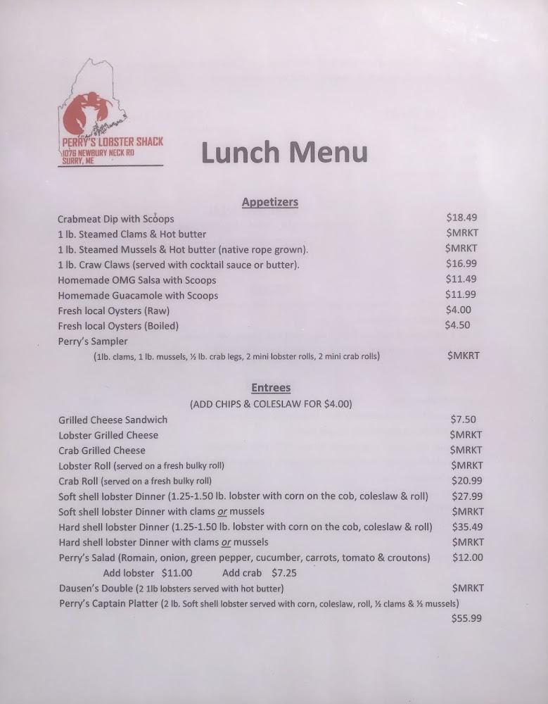 Perry's Lobster Co Menu
